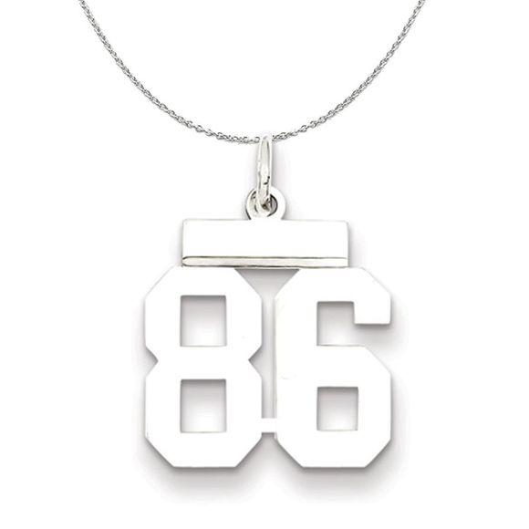 Silver, Athletic Collection Medium Polished Number 86 Necklace - 18 In